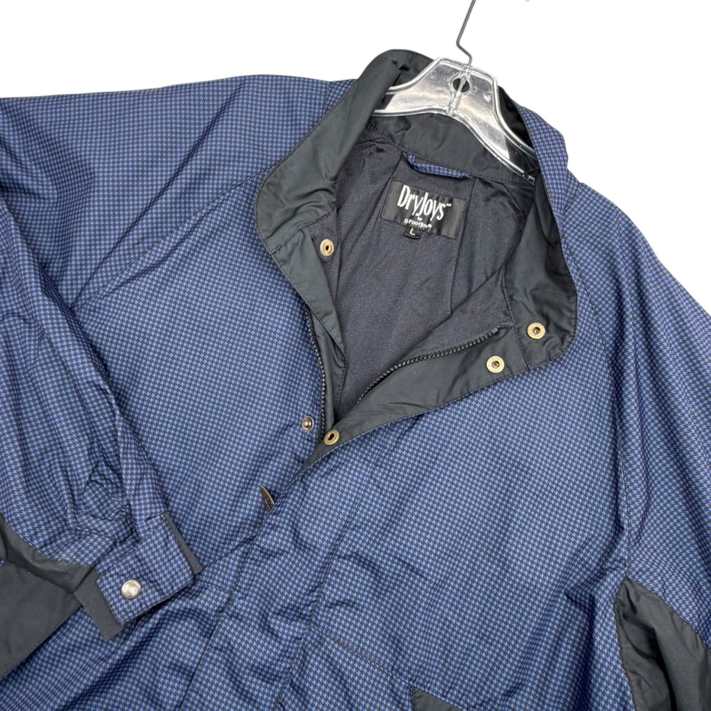 FootJoy Dryjoys Golf Jacket Mens L Blue Houndstooth Rain Windbreaker Full Zip